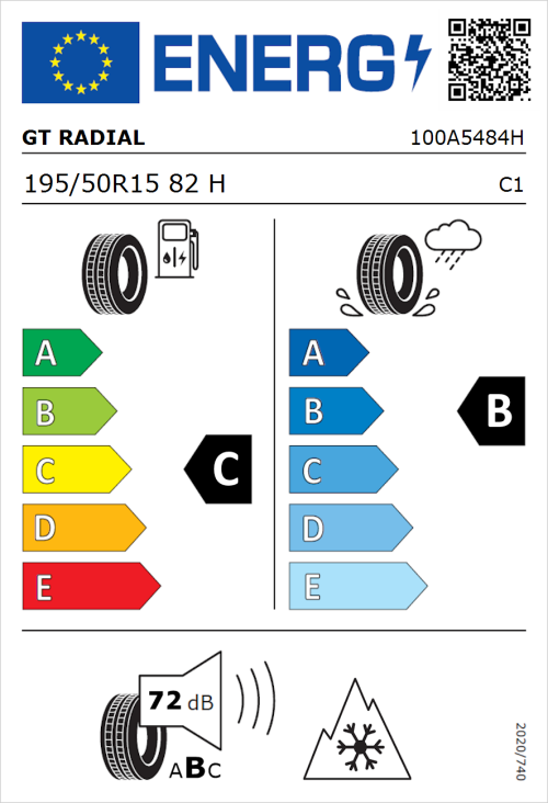 Tyre Label for GT Radial 4Seasons 195/50R15 82H