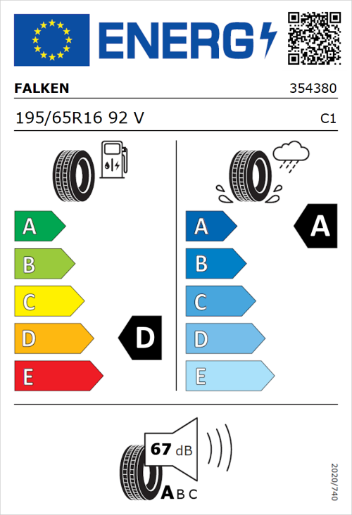 Tyre Label for Falken Ziex  ZE310 Ecorun 195/65R16 92V