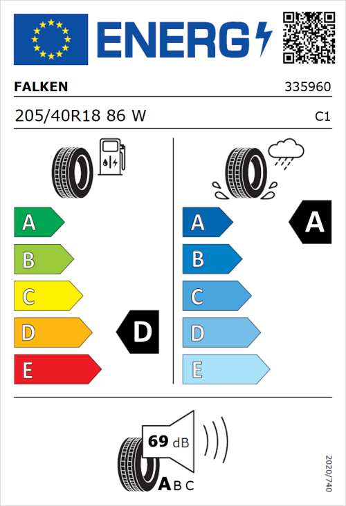 Tyre Label for Falken Ziex  ZE310 Ecorun 205/40R18 86W