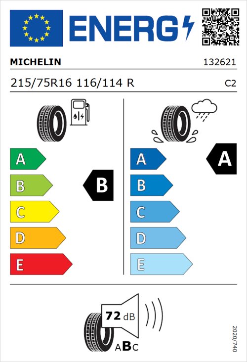 Tyre Label for Michelin Agilis 3 215/75R16 116/114R