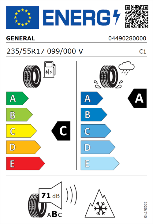 Tyre Label for General Grabber GT Plus 235/55R17 099/000V
