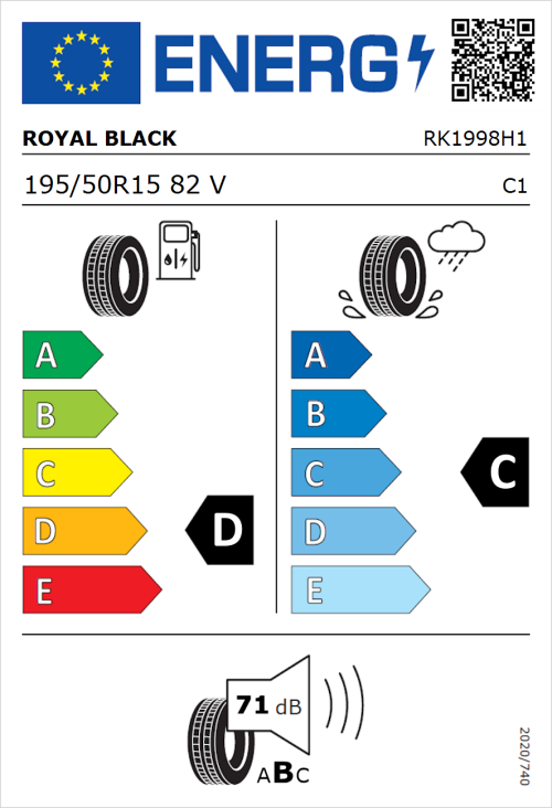 Tyre Label for Royal Black Royal Mile 195/50R15 82V