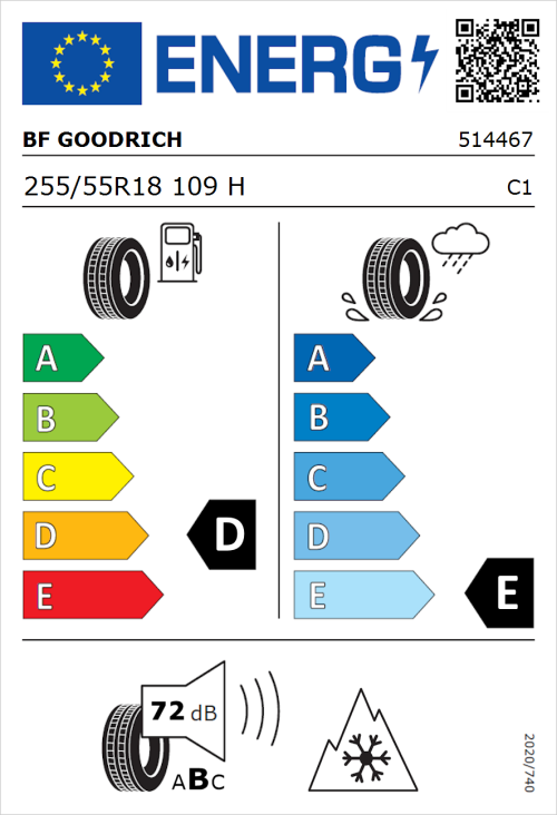 Tyre Label for BF Goodrich Trail-Terrain T/A 255/55R18 109H