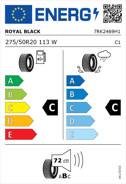 Tyre Label for Royal Black Explorer II 275/50R20 113W