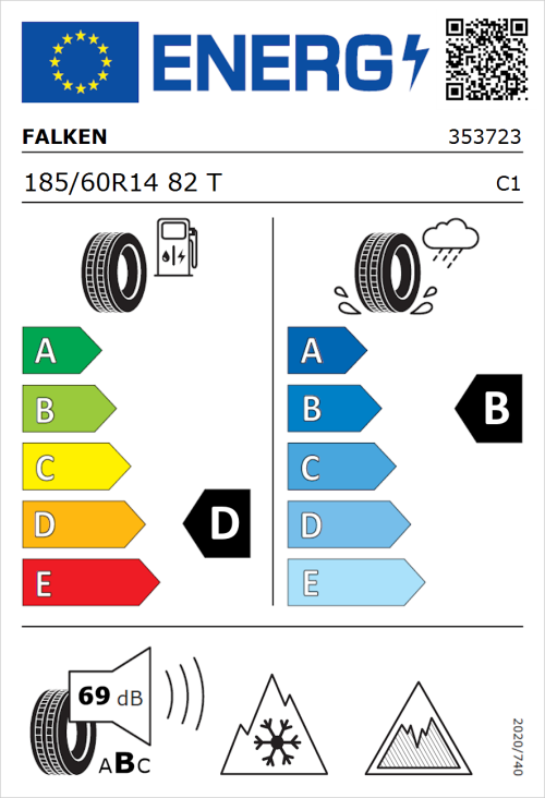 Tyre Label for Falken Eurowinter HS02 185/60R14 82T