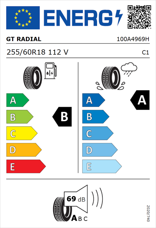 Tyre Label for GT Radial SportActive 2 SUV 255/60R18 112V