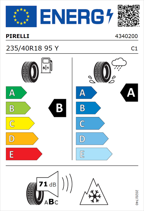 Tyre Label for Pirelli Cinturato All Season 235/40R18 95Y