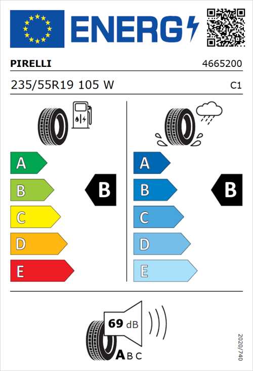 Tyre Label for Pirelli Powergy 2 235/55R19 105W